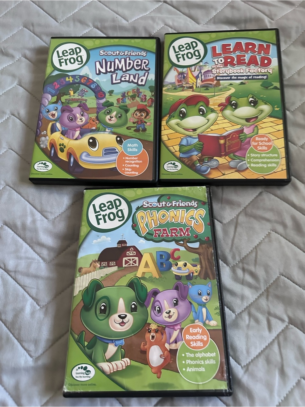 LeapFrog Kids Learning DVD Set -of 3 DVD ; Phonics & Reading & numbers